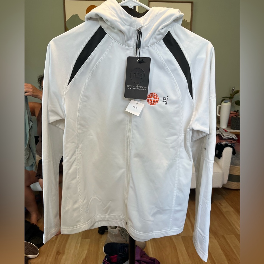 ej White Hooded Utility Jacket with Black Accent Panels